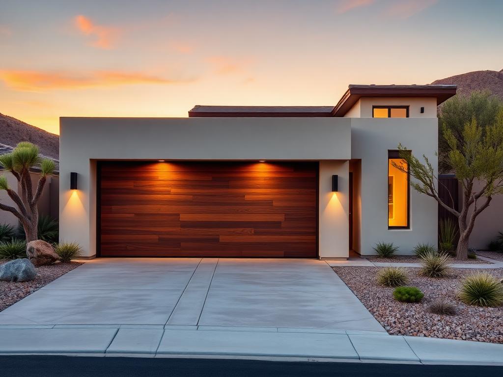 Beautiful modern home with garage door serviced by Garage Door Company Cathedral City in Cathedral City